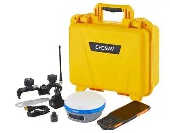 RTK GNSS survey kit with receiver, controller and case.